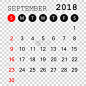 2018年9月日历。日历计划设计模板。一周从周日开始。业务矢量插图。