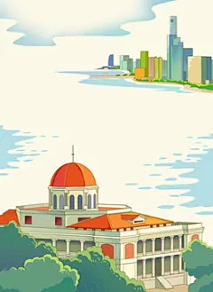鼓浪屿八卦楼地标建筑国潮插画