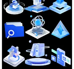 C4D微软风科技感玻璃质感数据金融信息网页商务办公立体免抠图标-淘宝网