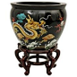Asian Art & Home Decor- 16″ Chinese Lacquer Porcelain Jardini?re Fishbowl Planter Urn- Dragon
