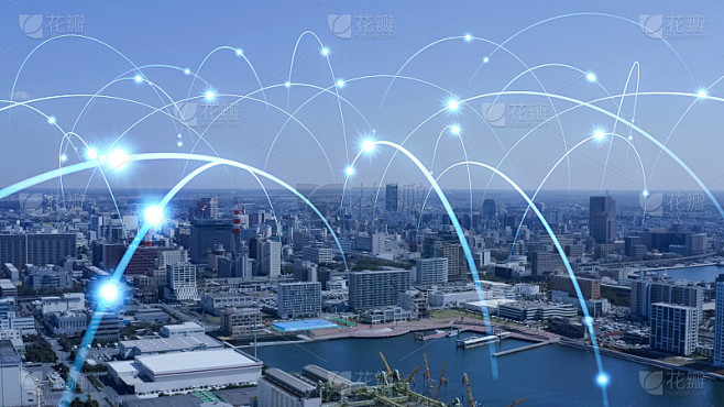 智慧城市与通信网络概念。5克。物联网(I...