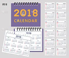 2018,2019,书桌,墙,日历,小山羊,可爱的,商务,螺线,计划书