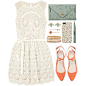 A fashion look from January 2015 featuring lace dress, flat shoes and envelope clutch. Browse and shop related looks.