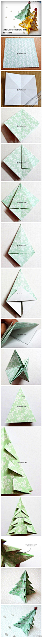 折纸 靓图 纸艺 #折纸教程# 动手折圣诞树啦~~~(转自几分钟…