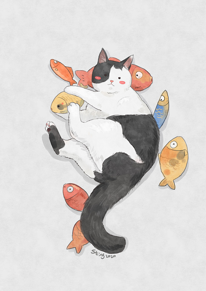猫咪 水彩 插画 猫 梁家大叔 一只叫墨...