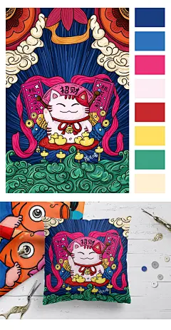 凤凰、国风插画、陈大喵原创作品
