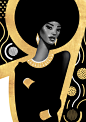 beauty Black women Fashion  gold ipad art portrait Procreate art deco