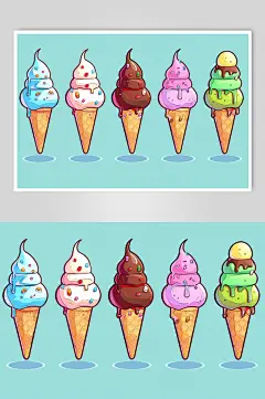 AI数字艺术手绘冰淇淋甜品插画