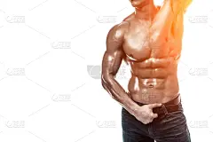 男人,部分,白色背景,留白,羊毛帽,无上装,胸肌,汗液,胸大肌