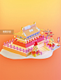 c4d兔年春节宫殿场馆喜庆立体场景图片_潮国创意