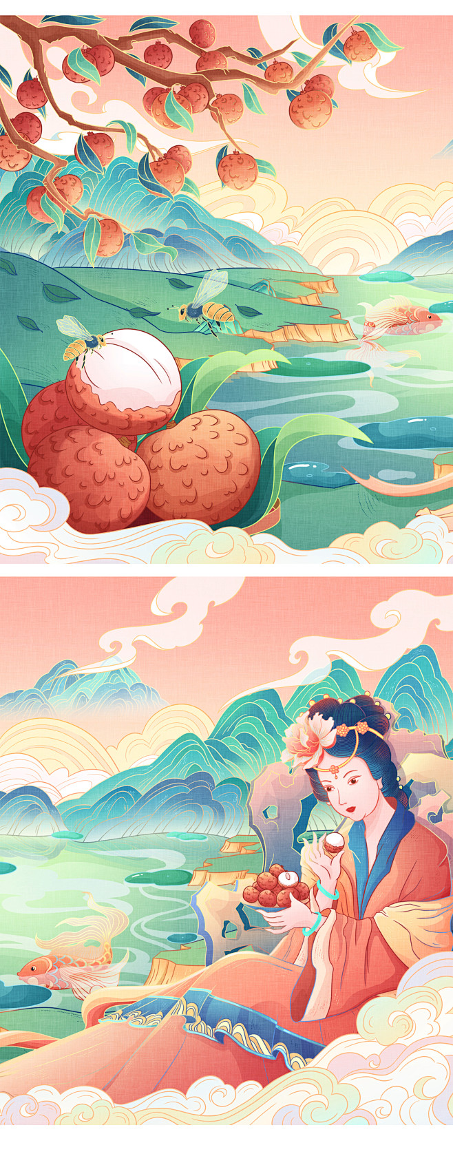 水果包装插画——荔枝（一骑红尘妃子笑，无...