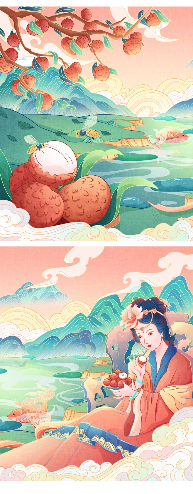 水果包装插画——荔枝（一骑红尘妃子笑，无人知是荔枝来）-古田路9号-品牌创意/版权保护平台-花瓣网