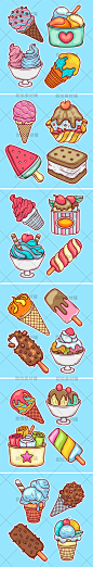 卡通手绘夏天甜品冰棒冰淇淋冰激凌食品餐饮插画AI矢量设计素材-淘宝网