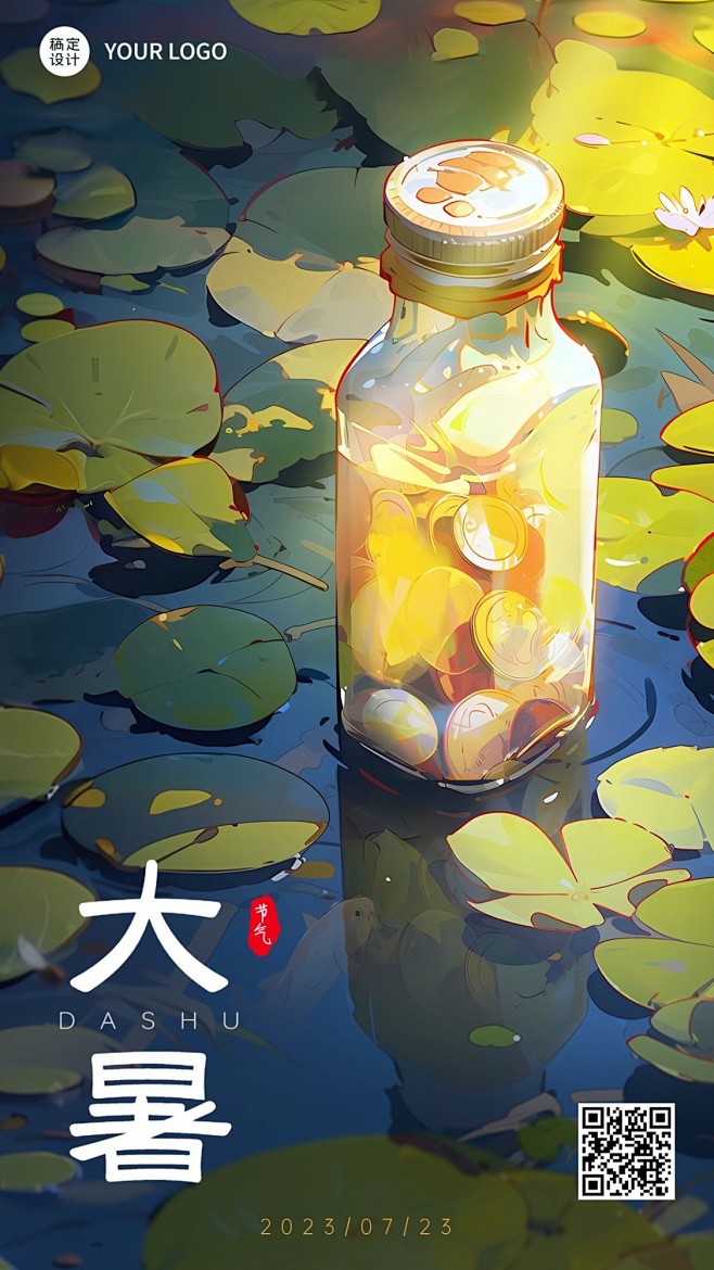 大暑金融保险节气祝福问候创意插画手机海报
