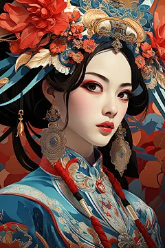 花旦脸谱插画绘画