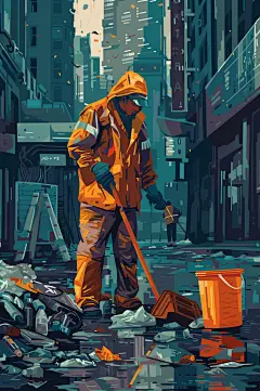 AI数字艺术劳动节清洁工环卫工人插画
