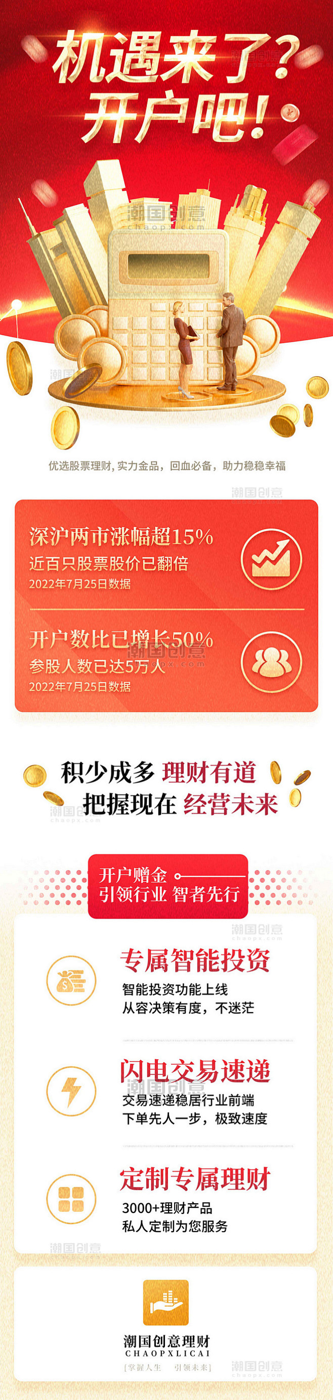 股票基金理财产品选购平面H5长图设计