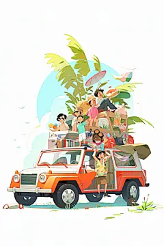 学生放暑假快乐漫画风插画