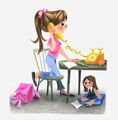 打电话的女孩高清素材 写作业 卡通 女孩 布娃娃 手绘 插画 欧美 电话 免抠png 设计图片 免费下载