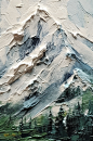 森林黑色松林层峦叠嶂皑皑雪山大场景油画-众图网