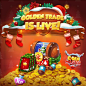 This may contain: the golden trade is live game with christmas decorations and stockings on top of gold coins
