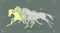 马,插画,卡通,动物群,三只动物,运动,迅速,跑,行动