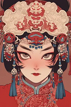 京剧戏曲女孩人物形象插画