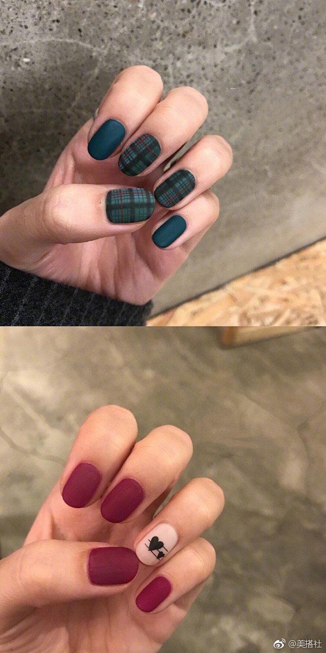 ​​​​ 美甲搭配 磨砂质感和格纹搭配，...