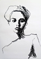 contour drawing style that emphasises the shadows across the right side of the face using the side of a charcoal bar- maggie