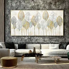 Geyu painting原创手绘|现代简约手工抽象装饰画芭蕉叶油画金箔画