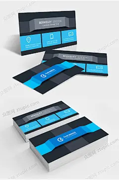 蓝色科技商务名片-众图网