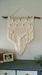 Macrame wall hanging, shabby chic decor, boho decor, hippie decor, wall art. : This Piece is made with off-white 100% cotton cord. Dimensions: The macrame piece measures approximately 23 x 33. This does not include the dowel.  Please note that most pieces