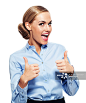 Excited businesswoman with thumbs up