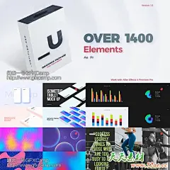 Untitled-Graphics-PackageAE模板+PR预设-1400文字标题海报排版图形指示线背景Logo动画合集包 over 1400 elements