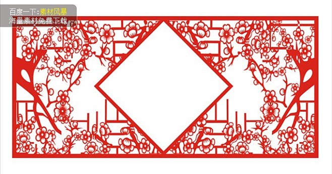 中式古典梅花窗格_矢量花纹边框_素材风暴...