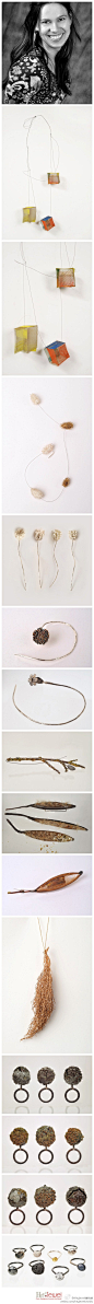 [德国首饰设计师Heidemarie Herb的作品] 德国首饰设计师Heidemarie Herb的作品灵感来自于思考人与自然关系所有可能的表现形式：颜色唤起的感受和想法，声音，生命周期，以及那些被大自然掩盖的奥秘和秘密。Heidemarie想唤醒沉睡的感官和心灵，尝试打破在现代男女间的肤浅关系和个人主义。作品材料为有机碎片、琥珀、树脂、颜料、银等。