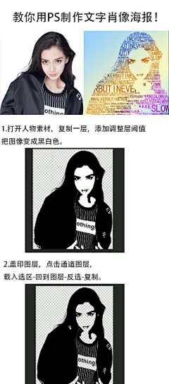 #原创设计秀# 教你用PS制作设计文字肖像海报！简单粗暴，几步即可以完成，转需~ ​​​​