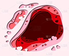 剪纸风格的心形花边。象征爱的载体为快乐的女性，母亲，情人节，生日贺卡设计。节日的背景。