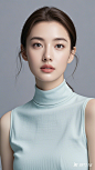 高级，年轻美女，极简，素雅，绝佳的镜头，淡雅的色彩，大师作品，电影海报，纯色背景，肖像摄影