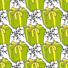 圣诞水彩无缝图案与圣诞玩具，礼物和雪花。完美的壁纸，包装纸，图案填充，冬季问候，网页背景。单独的插图