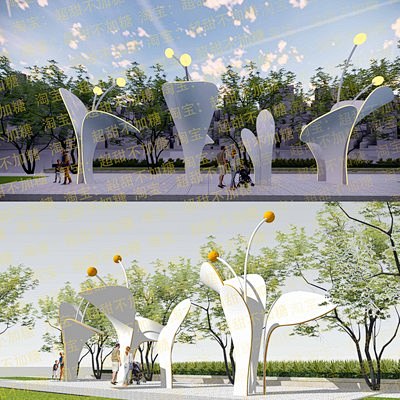 sketchup抽象杜鹃花花瓣构筑物雕塑...