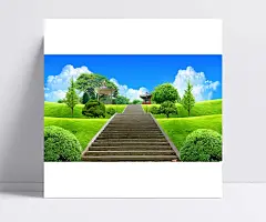 蓝天白云楼梯风景画|背景画,背景素材,草地,插画,城市,大树,风景图片,花朵,花卉,摄影图片,树叶,树枝,自然风光