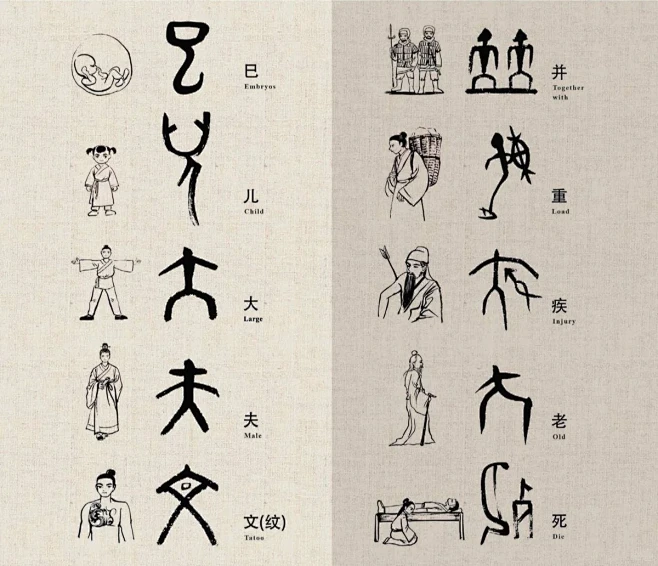 甲骨文中与人，与女相关的字