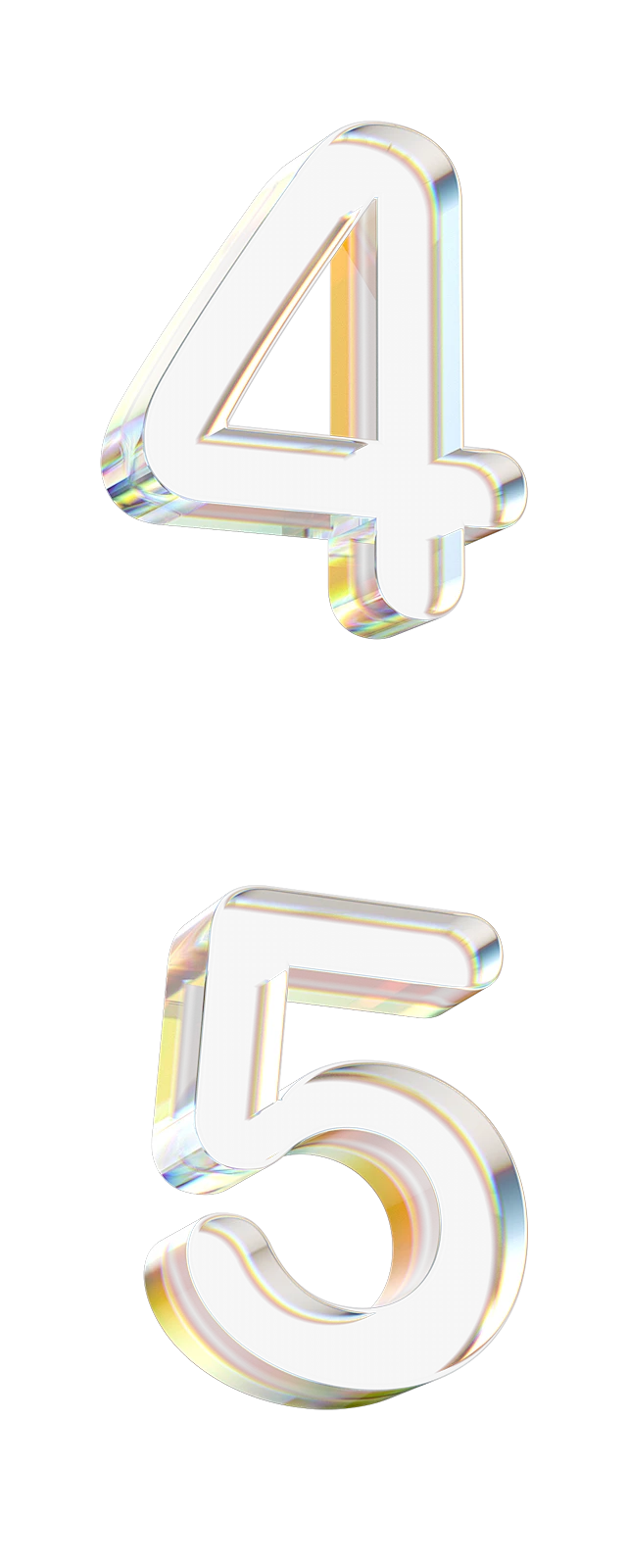 透明彩色玻璃水晶带通道折射效果数字英文字母酸性风海报设计元素_PNG：