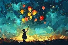 气球六一儿童节小王子油画风插画