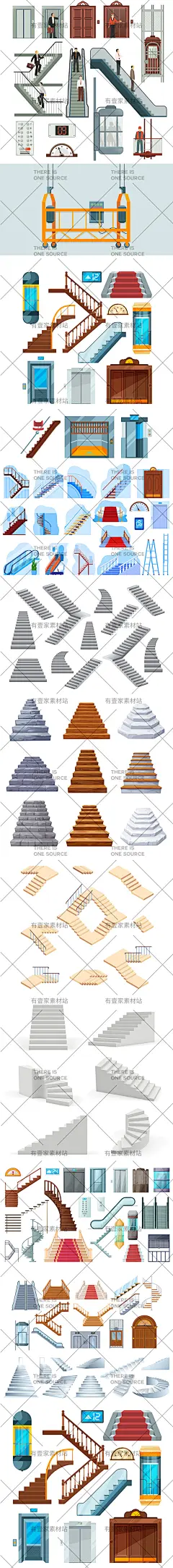 手绘楼梯电梯扶梯阶梯木梯台阶电梯门建筑装饰插画AI矢量设计素材-淘宝网