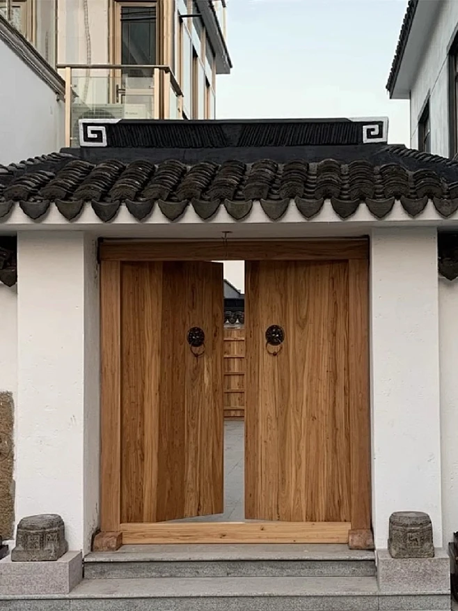 中式合院仿古实木大门农村自建房别墅庭院门-花瓣网