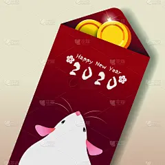 2020,春节,幸福,鼠年,可爱的,传统,贺卡,中文,信封,动物