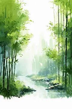 水彩中国风竹子竹林自然风景插画