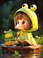 3D小女孩躲雨高清